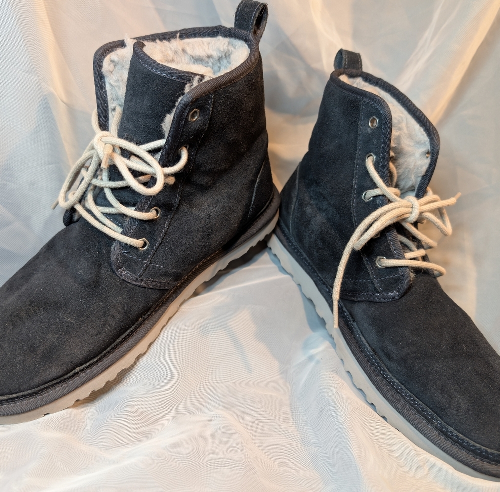 Men's UGG Suede Lace-Up Winter Boots in Dark Blue